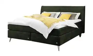 RUF Boxspringbett Aurelia Dunkelgrün 160 cm H3 Fußfarbe chromfarbig / Schwarz