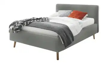 Polsterbett mit Bettkasten Grau Webstoff fein 140 cm mit Bettkasten