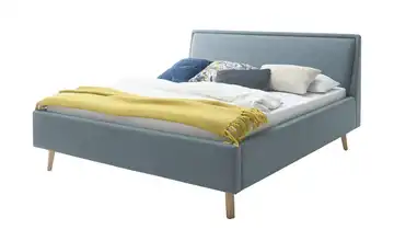 Polsterbett Blau 160 cm Eiche ohne Bettkasten