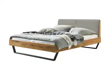 HASENA Massivholzbett in Wildeiche Pietro 160 cm Wildeiche Stoff grau 36 cm