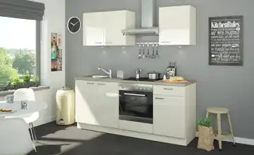 Küchenzeile mit Elektrogeräten Ausführung rechts Creme, hochglanz Creme