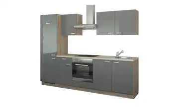 Küchenzeile mit Elektrogeräten Anthrazit, Hochglanz Anthrazit / Bergeiche (Nachbildung) Ausführung links