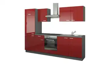 Küchenzeile mit Elektrogeräten Rot, Hochglanz Rot / Anthrazit Ausführung links