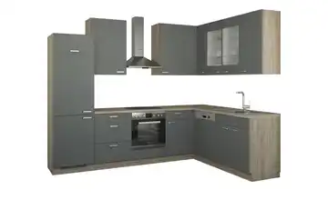 Winkelküche ohne Elektrogeräte Anthrazit, matt Anthrazit / Bergeiche (Nachbildung) Ausführung links