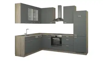 Winkelküche ohne Elektrogeräte Anthrazit, matt Anthrazit / Bergeiche (Nachbildung) Ausführung rechts