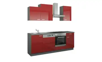 Küchenzeile mit Elektrogeräten Rot, Hochglanz Rot / Anthrazit Ausführung rechts
