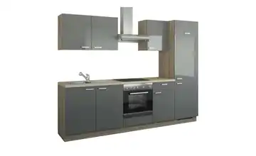 Küchenzeile mit Elektrogeräten Anthrazit, Hochglanz Anthrazit / Bergeiche (Nachbildung) Ausführung rechts