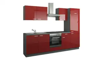 Küchenzeile mit Elektrogeräten Rot, Hochglanz Rot / Anthrazit Ausführung rechts
