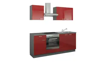 Küchenzeile mit Elektrogeräten Rot, Hochglanz Rot / Anthrazit Ausführung links