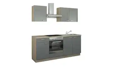 Küchenzeile mit Elektrogeräten Anthrazit, Hochglanz Anthrazit / Bergeiche (Nachbildung) Ausführung links