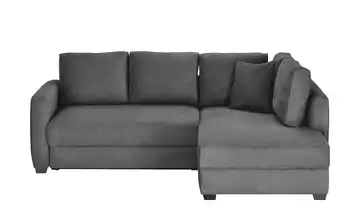 Ecksofa mit Boxspringpolsterung Steingrau rechts Webstoff grob