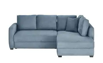 Ecksofa mit Boxspringpolsterung Blau rechts Webstoff grob