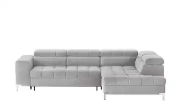 Ecksofa mit verstellbaren Kopfstützen Silbergrau Webstoff rechts
