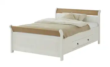 Bettgestell Massivholz Fehmarn 140 cm Weiß, Eiche