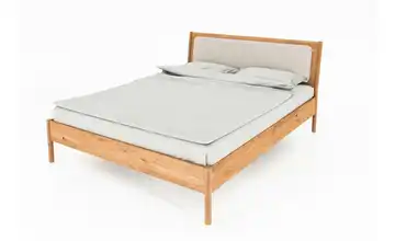 Massivholzbett mit gepolstertem Kopfteil 140 cm Wildeiche 190 cm
