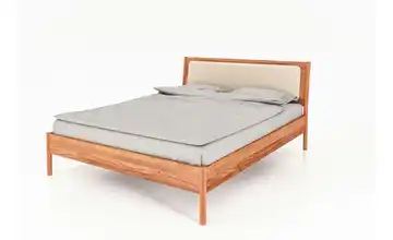 Massivholzbett mit gepolstertem Kopfteil Kernbuche, Beige 190 cm 90 cm