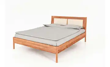 Massivholzbett mit gepolstertem Kopfteil Kernbuche, Beige 200 cm 100 cm