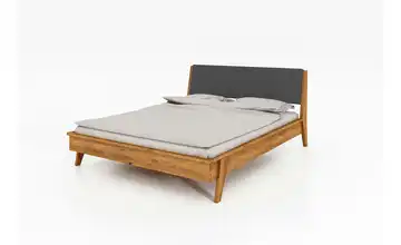 Massivholzbett mit gepolstertem Kopfteil Wildeiche, Anthrazit 190 cm 160 cm