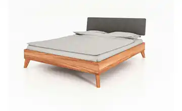 Massivholzbett mit gepolstertem Kopfteil 90 cm Kernbuche 210 cm