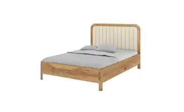Massivholzbett 180x200 cm Eiche, Beige mit Bettkasten