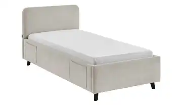 Polsterbett Schwarz Beige 90 cm Ohne Lattenrahmen & Bettkasten