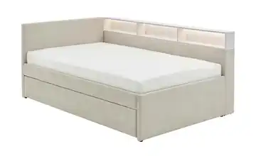 Polsterbett Regal weiß 120 cm Schubkasten Beige