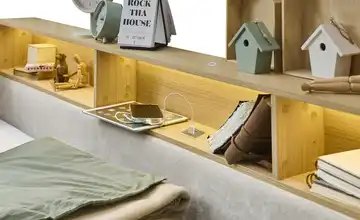 Polsterbett Regal eichefarbig 90 cm Schubkasten Beige