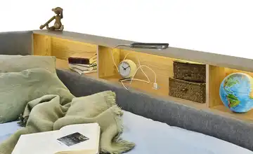 Polsterbett Regal eichefarbig 120 cm Schubkasten Grau