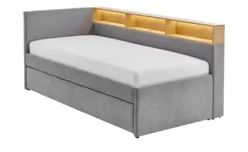 Polsterbett Regal eichefarbig 140 cm Schubkasten Grau