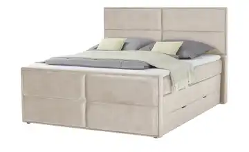 Boxspringbett mit Stauraum Croco Creme 160 cm mit Silverlife-Topperbezug H3