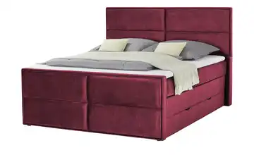 Boxspringbett mit Stauraum Croco Bordeauxrot 180 cm mit Silverlife-Topperbezug H2 & H4