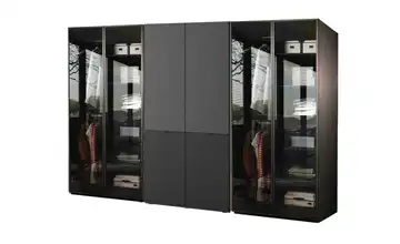 Drehtürenschrank 303 cm breit mit Beleuchtung Schwarz, transparent