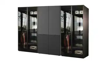 Drehtürenschrank 303 cm breit ohne Beleuchtung Schwarz, transparent