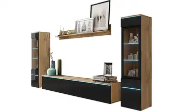 Wohnwand Eiche (Nachbildung), Schwarz