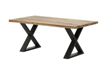 Woodford Massivholztisch mit Kufengestell Pantheon Kufen (X-förmig) Anthrazit gerade Tischkante Wildeiche 160 cm