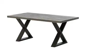 Woodford Massivholztisch mit Kufengestell Pantheon Kufen (X-förmig) Anthrazit gerade Tischkante Eiche Grau 160 cm