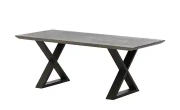 Woodford Massivholztisch mit Kufengestell Pantheon Kufen (X-förmig) Anthrazit Schweizer Tischkante Eiche Grau 180 cm