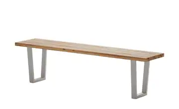 Woodford Massivholzbank Pantheon edelstahlfarben, gebürstet Kufen (trapezförmig) Wildeiche 170 cm