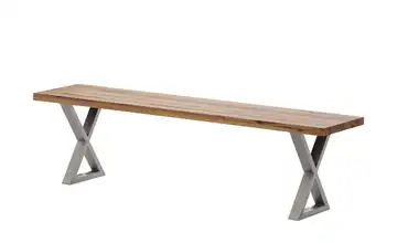 Woodford Massivholzbank Pantheon edelstahlfarben, gebürstet Kufen (X-förmig) Eiche Bassano 190 cm