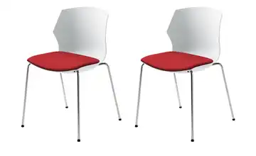 Stapelstuhl  2er Set Rot stapelbar Sitzschale Weiß