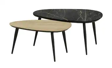Primo Couchtisch 2er-Set Eiche (Nachbildung), Hellbraun, Marmoroptik, Schwarz