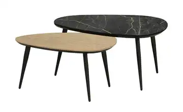 Primo Couchtisch 2er-Set Eiche (Nachbildung), Marmoroptik, Schwarz