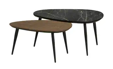 Primo Couchtisch 2er-Set Eiche (Nachbildung), Haselnussbraun, Marmoroptik, Schwarz