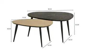 Primo Couchtisch 2er Set Eiche (Nachbildung), Marmoroptik, Grau