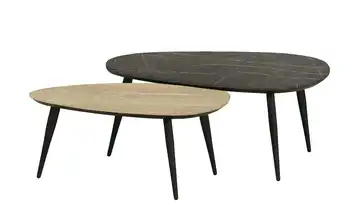 Primo Couchtisch 2er Set XL Eiche (Nachbildung), Hellbraun, Marmoroptik, Grau