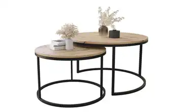 2er-Set runde Couchtische Schwarz Eiche (Nachbildung), Schwarz