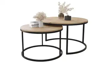 2er-Set runde Couchtische Schwarz Eiche (Nachbildung)