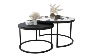 2er-Set runde Couchtische Schwarz Schwarz, Weiß
