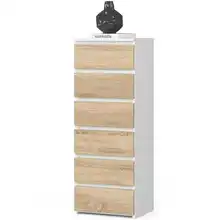 Kommode mit 6 Schubladen Weiß, Eiche Sonoma (Nachbildung)