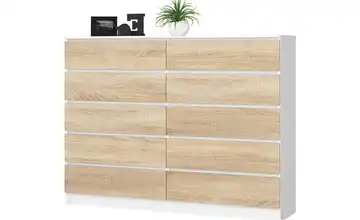 Kommode 160 cm breit Weiß, Eiche Sonoma (Nachbildung)